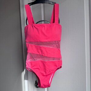 CARMEN MARC VALVO SWIMWEAR with Open-Knit Inserts In Coral Pink - Size 6